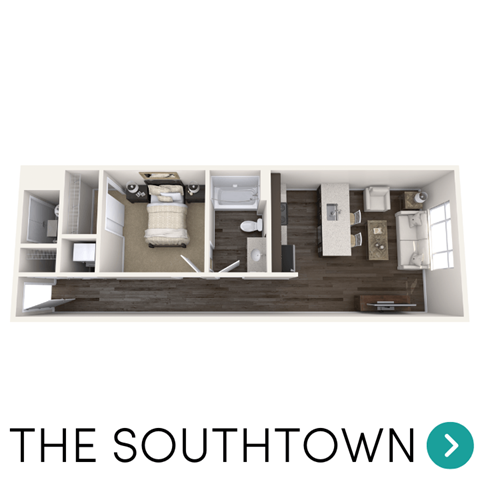 Floor plan for 1 bed, 1 bath, 633 sqft